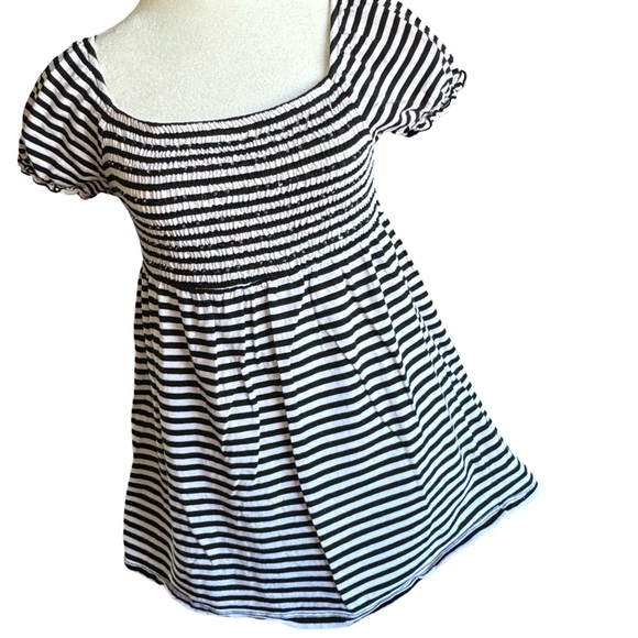 INC International Concepts Tops - Black-White Stripe Babydoll Blouse Sz M
